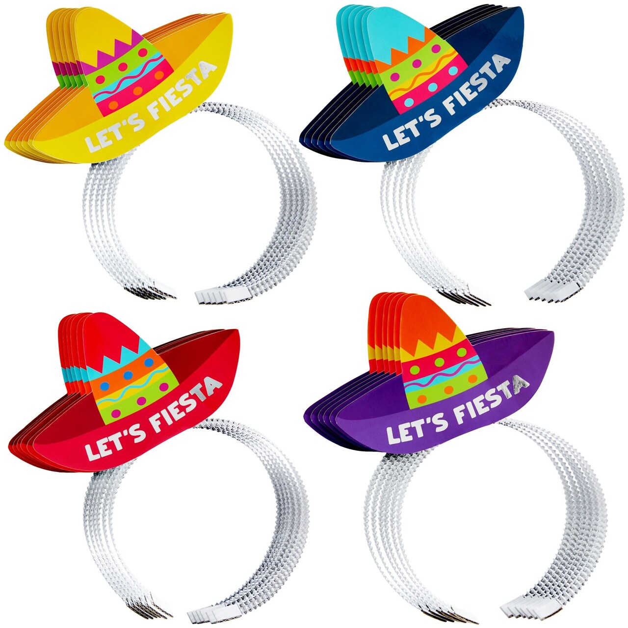 Juvale 24 Pack Let's Fiesta Sombrero Party Hats for Cinco de Mayo Favors, Mexican Themed Party Decorations (4 Colors)